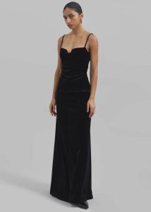 Women Bottoms The Frankie Shop Black Lucia Velvet Maxi Skirt - Black - Image 3