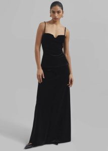 Women Bottoms The Frankie Shop Black Lucia Velvet Maxi Skirt - Black - Image 4
