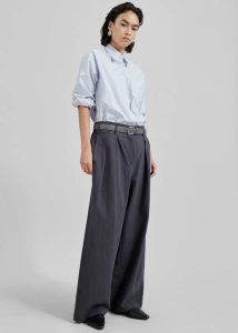 Women Branson Cotton Wide Pants - Charcoal The Frankie Shop Grey Bottoms - Image 2