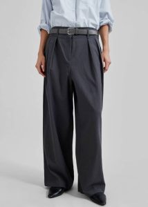 Women Branson Cotton Wide Pants - Charcoal The Frankie Shop Grey Bottoms