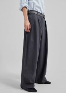 Women Branson Cotton Wide Pants - Charcoal The Frankie Shop Grey Bottoms - Image 4