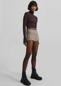 Women Brown Mevra Houndstooth Hot Pants - Light Brown Bottoms The Frankie Shop - Image 2