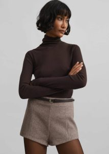 Women Brown Mevra Houndstooth Hot Pants - Light Brown Bottoms The Frankie Shop - Image 4