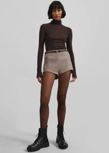 Women Brown Mevra Houndstooth Hot Pants - Light Brown Bottoms The Frankie Shop - Image 5
