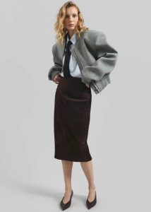 Women Brown Salnor Suede Midi Skirt - Dark Brown Bottoms The Frankie Shop - Image 2