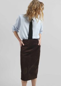 Women Brown Salnor Suede Midi Skirt - Dark Brown Bottoms The Frankie Shop