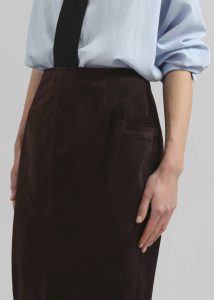 Women Brown Salnor Suede Midi Skirt - Dark Brown Bottoms The Frankie Shop - Image 5