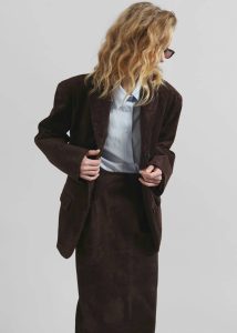 Women Brown The Frankie Shop Outerwear Salnor Suede Blazer - Dark Brown - Image 2