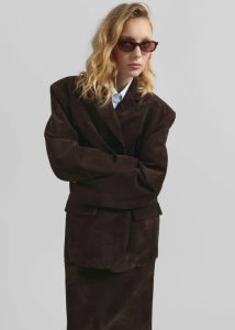 Women Brown The Frankie Shop Outerwear Salnor Suede Blazer - Dark Brown - Image 4