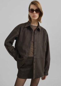 Women Brown The Frankie Shop Regina Faux Suede Shirt - Brown Tops - Image 5