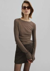 Women Brown The Frankie Shop Tops Mesa Sheer Long Sleeve Tee - Brown