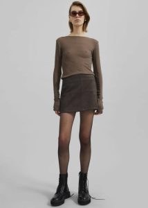 Women Brown The Frankie Shop Tops Mesa Sheer Long Sleeve Tee - Brown - Image 3