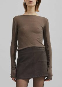 Women Brown The Frankie Shop Tops Mesa Sheer Long Sleeve Tee - Brown - Image 4