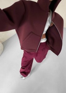 Women Calder Neoprene Zip-Up Hoodie - Burgundy Tops The Frankie Shop Red