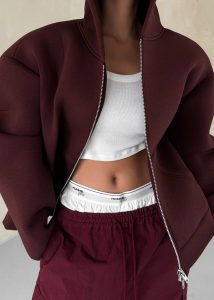 Women Calder Neoprene Zip-Up Hoodie - Burgundy Tops The Frankie Shop Red - Image 3