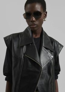 Women Cetina Leather Vest - Black Black The Frankie Shop Outerwear - Image 4