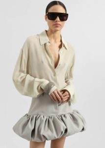Women Coperni Gathered Hem Tailored Skirt - Beige Bottoms The Frankie Shop Beige - Image 5