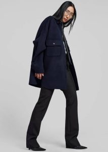 Women Dallas Wool Overshirt - Navy Blue The Frankie Shop Tops - Image 2