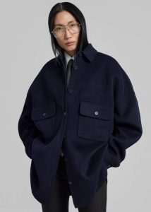 Women Dallas Wool Overshirt - Navy Blue The Frankie Shop Tops