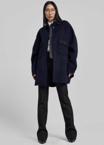 Women Dallas Wool Overshirt - Navy Blue The Frankie Shop Tops - Image 4