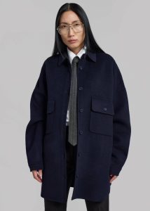 Women Dallas Wool Overshirt - Navy Blue The Frankie Shop Tops - Image 5