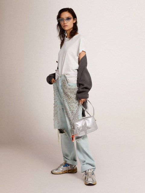 Women Distressed Regular-Fit Women’s T-Shirt In White T-Shirts & Tops White Golden Goose - Image 3