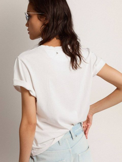 Women Distressed Regular-Fit Women’s T-Shirt In White T-Shirts & Tops White Golden Goose - Image 4