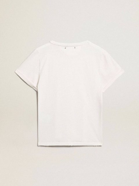Women Distressed Regular-Fit Women’s T-Shirt In White T-Shirts & Tops White Golden Goose - Image 5