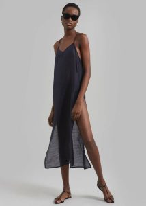 Women Dresses The Frankie Shop Blue Madeline Sheer Midi Dress - Navy - Image 2