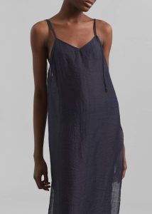 Women Dresses The Frankie Shop Blue Madeline Sheer Midi Dress - Navy - Image 4