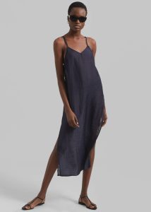 Women Dresses The Frankie Shop Blue Madeline Sheer Midi Dress - Navy - Image 5
