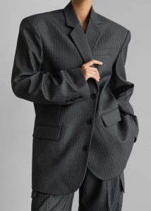 Women Elise Blazer - Grey/White Pinstripe Outerwear The Frankie Shop Grey - Image 3