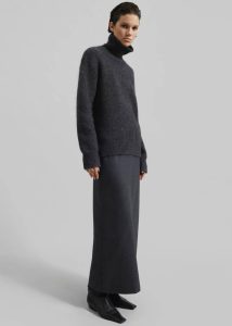 Women Evesham Wool Maxi Skirt - Charcoal Grey The Frankie Shop Bottoms - Image 5