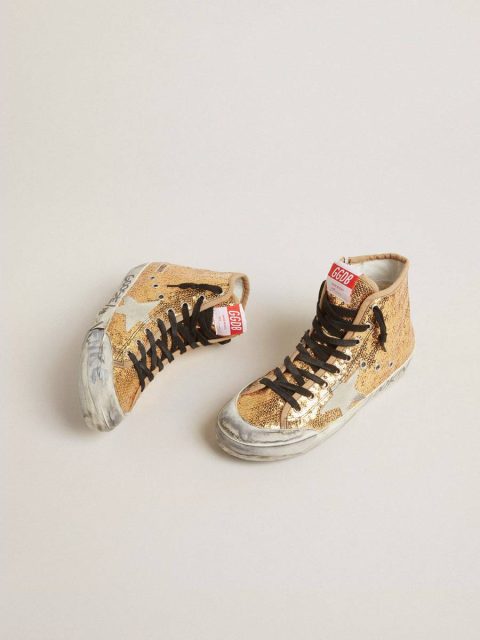 Women Francy Francy Penstar In Gold Paiettes With Suede Star And Bright Blue Heel Tab Golden Goose - Image 2