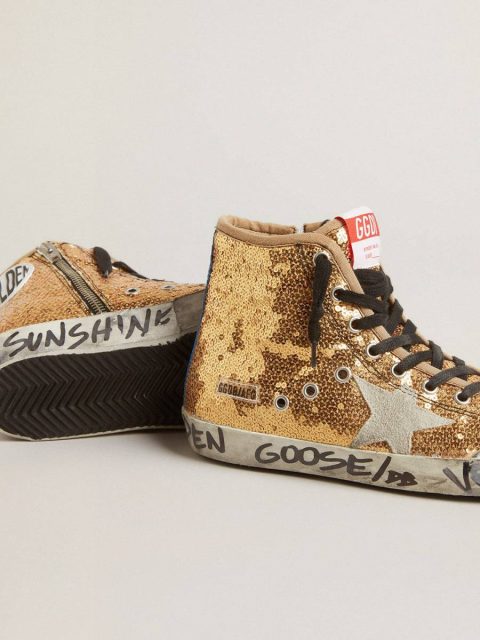 Women Francy Francy Penstar In Gold Paiettes With Suede Star And Bright Blue Heel Tab Golden Goose - Image 3
