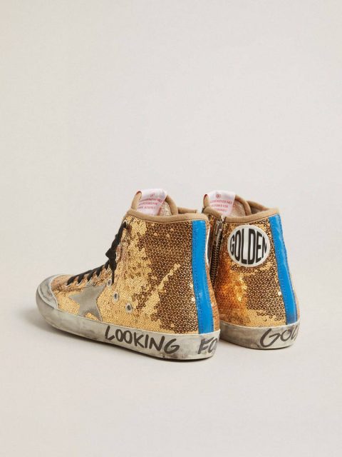 Women Francy Francy Penstar In Gold Paiettes With Suede Star And Bright Blue Heel Tab Golden Goose - Image 4