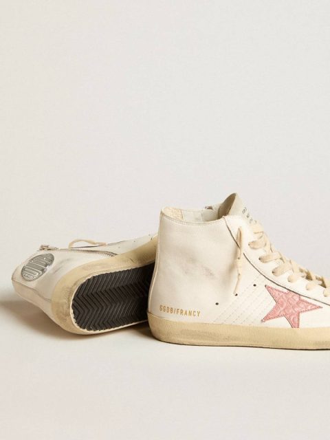 Women Francy In Cream Nappa With Pink Crocodile-Print Leather Star Francy Golden Goose - Image 3