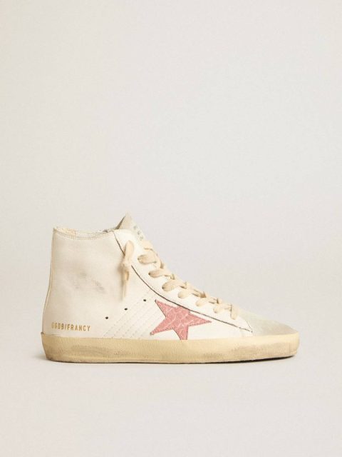 Women Francy In Cream Nappa With Pink Crocodile-Print Leather Star Francy Golden Goose