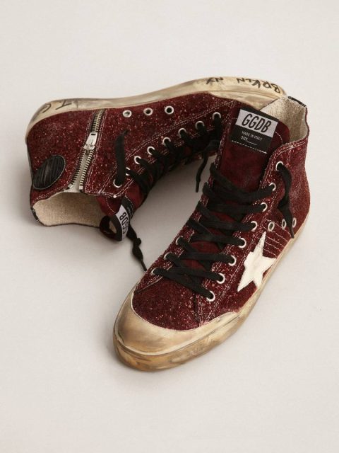 Women Francy Penstar In Burgundy Glitter With White Leather Star Francy Golden Goose - Image 2