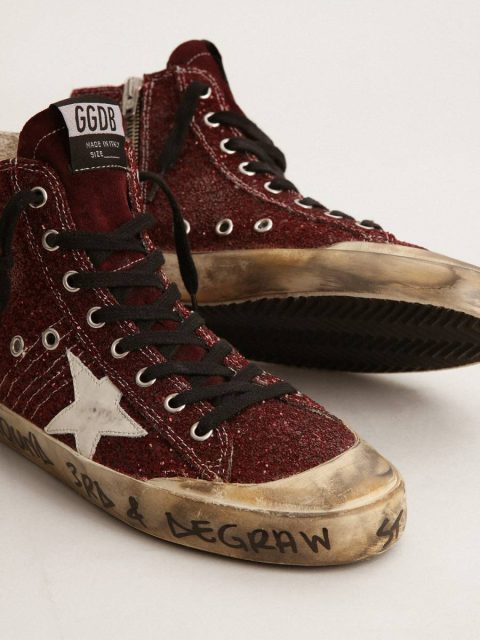Women Francy Penstar In Burgundy Glitter With White Leather Star Francy Golden Goose - Image 3