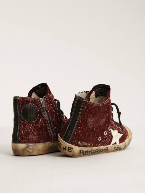 Women Francy Penstar In Burgundy Glitter With White Leather Star Francy Golden Goose - Image 4
