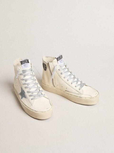 Women Francy Penstar In White Nappa Leather With Powder-Blue Suede Star Francy Golden Goose - Image 2