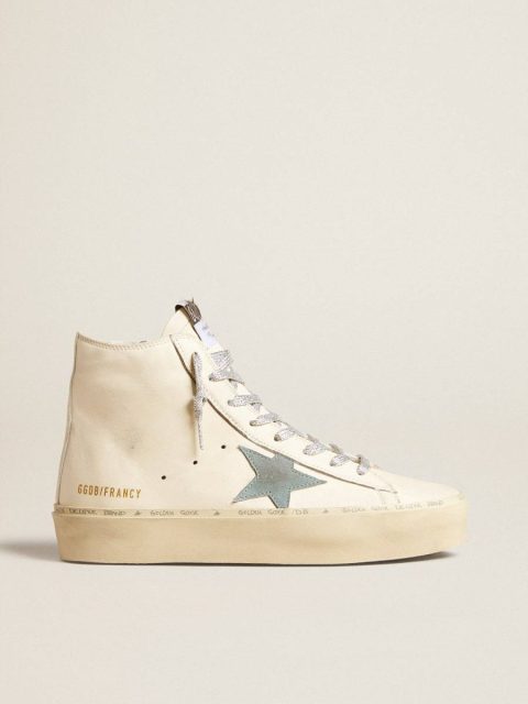 Women Francy Penstar In White Nappa Leather With Powder-Blue Suede Star Francy Golden Goose