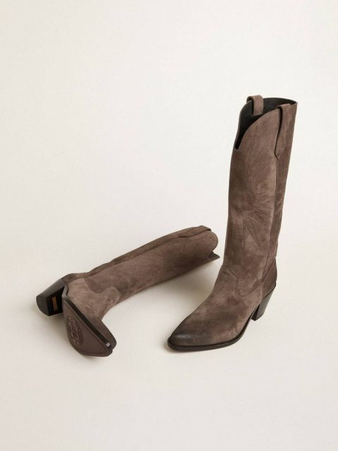 Women Golden Goose Boots Wish Star Boots In Dark Brown Suede With Tone-On-Tone Inlay Star - Image 2