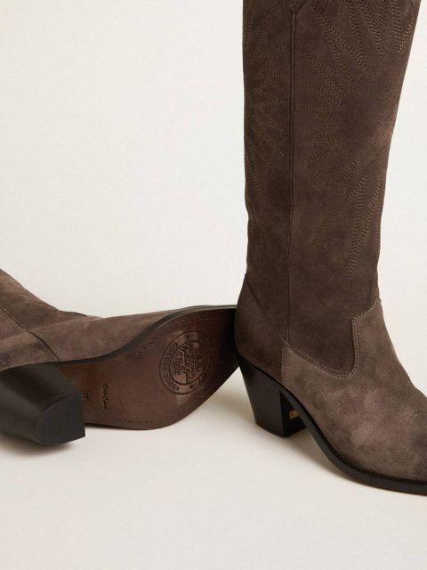 Women Golden Goose Boots Wish Star Boots In Dark Brown Suede With Tone-On-Tone Inlay Star - Image 3