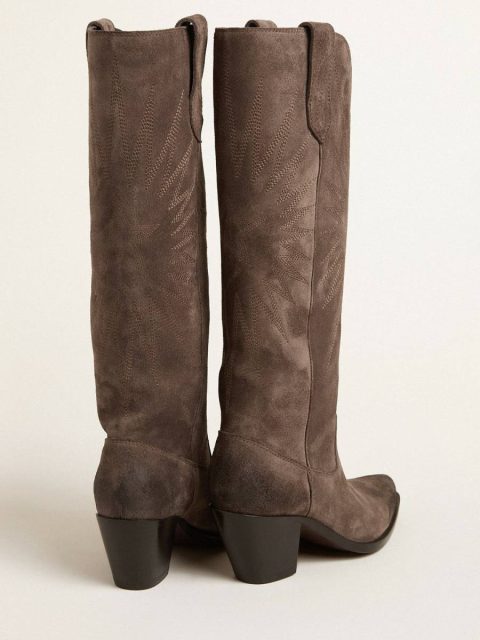 Women Golden Goose Boots Wish Star Boots In Dark Brown Suede With Tone-On-Tone Inlay Star - Image 4