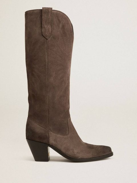 Women Golden Goose Boots Wish Star Boots In Dark Brown Suede With Tone-On-Tone Inlay Star