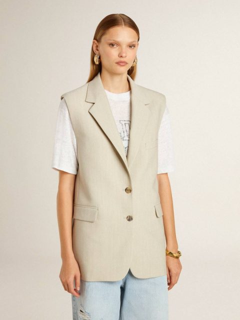 Women Golden Goose Coats & Jackets Women's Khaki Wool Blend Vest Jacket Khaki - Image 2