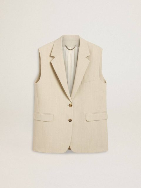 Women Golden Goose Coats & Jackets Women's Khaki Wool Blend Vest Jacket Khaki