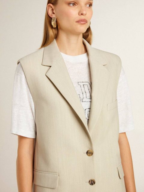 Women Golden Goose Coats & Jackets Women's Khaki Wool Blend Vest Jacket Khaki - Image 5